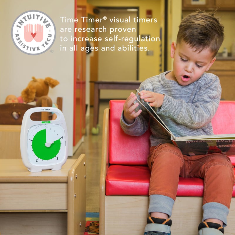 TIME TIMER PLUS 5 Minute Desk Visual Timer - Countdown Timer with Portable Handle for Classroom, Office, Homeschooling, Study Tool with Silent Operation (White) - Image 4